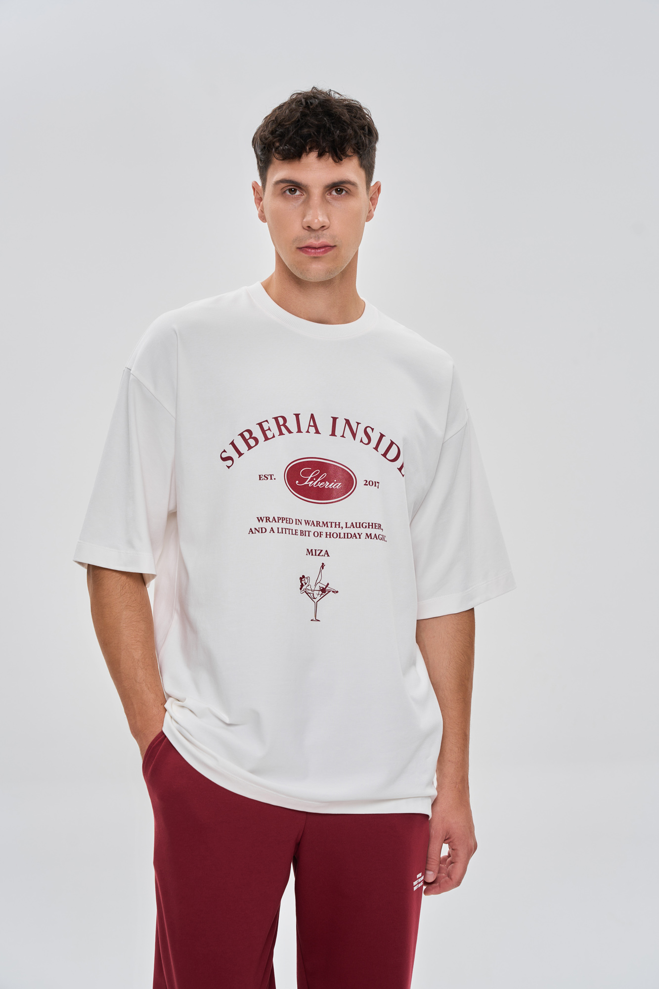 Футболка unisex Over (L белый/бордовый)
