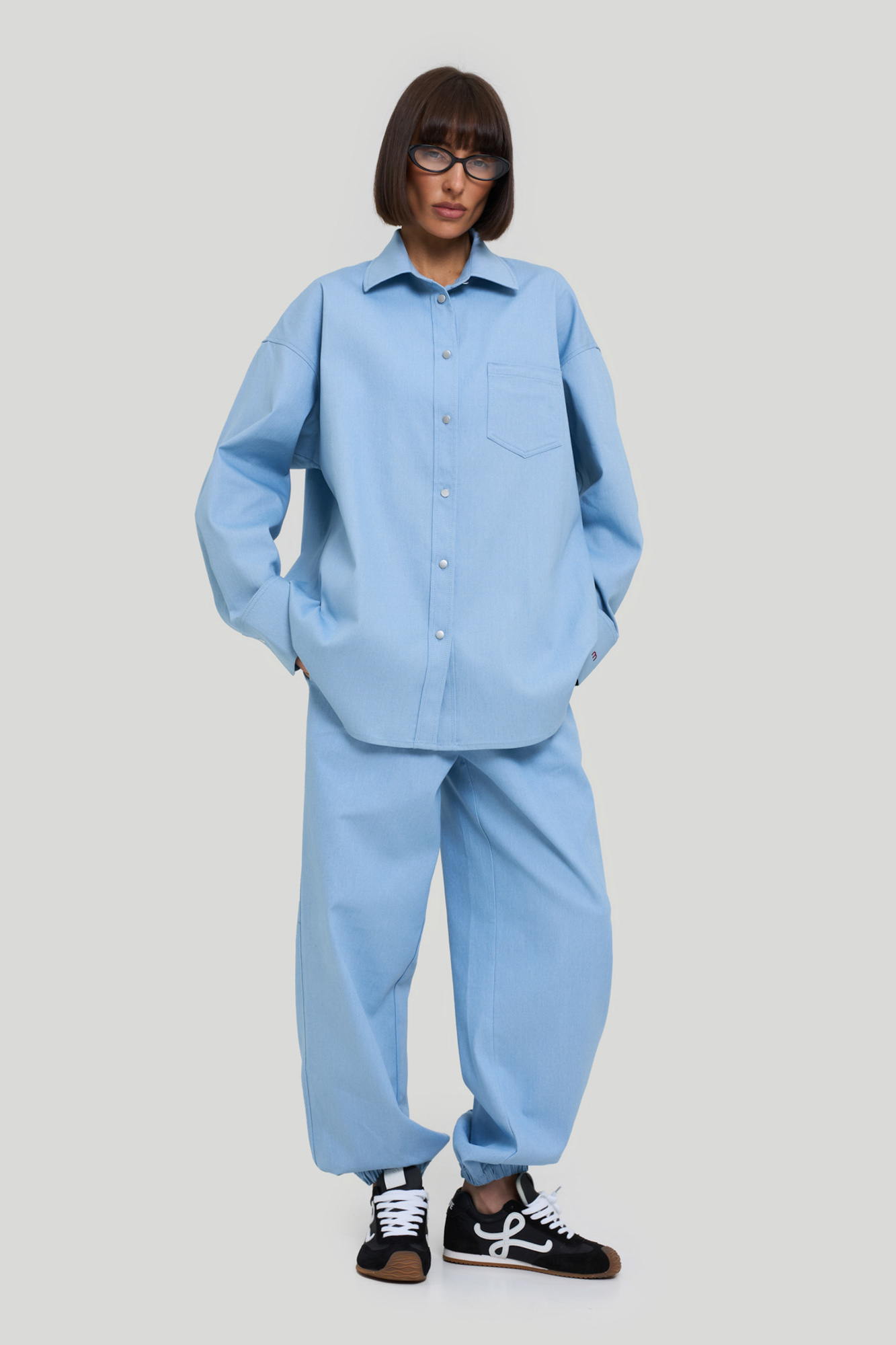 Рубашка из тонкой джинсы (XS/S голубой)